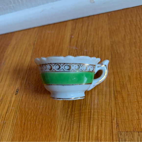 VTG Mini Teacup w/ Gold Filigree Lime Green Band Made in Occupied Japan Vintage - Picture 5 of 11